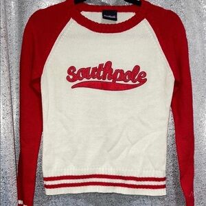 Vintage South Pole Women's Red and White Sweater